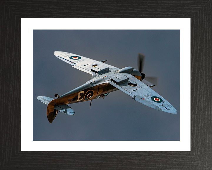 RAF Supermarine Spitfire in flight Photo Print - Royal Air Force Aircraft Hampshire Prints 10 x 8 Black Frame Yes