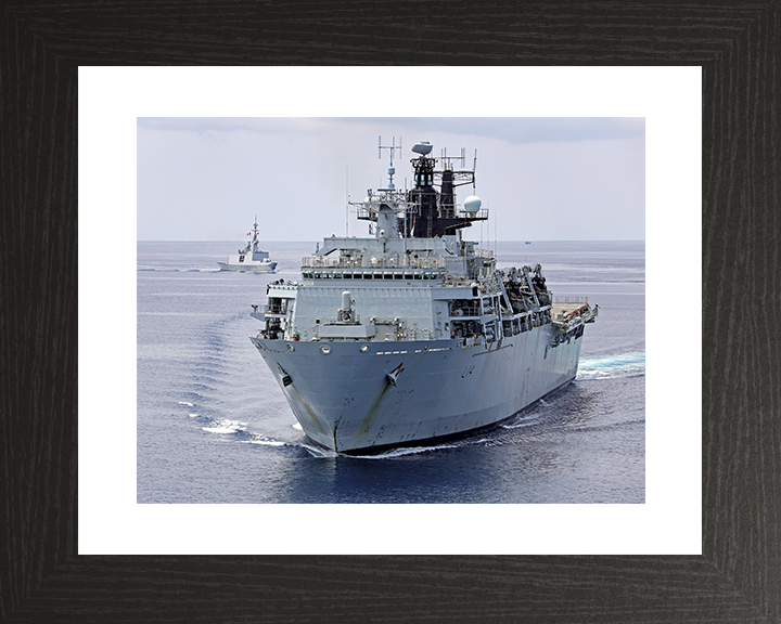 HMS Albion (L14) Royal Navy Albion Class Amphibious Ship High Port Bow View Photo Print Wall Art Naval Decor Posters, Prints, & Visual Artwork Hampshire Prints 10 x 8 Black Frame Yes