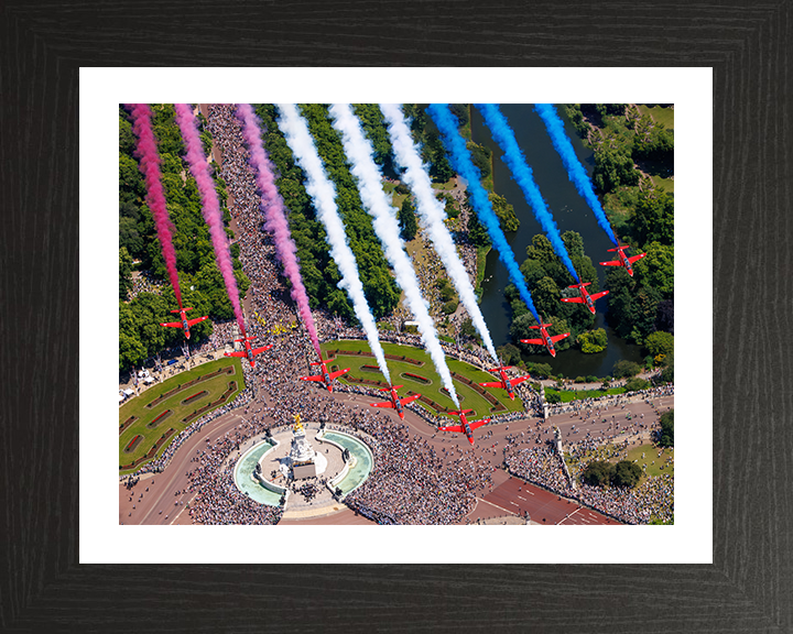 RAF Red Arrows Over Buckingham Palace 2025 Photo Print - Royal Air Force Aircraft Hampshire Prints 10 x 8 Black Frame Yes
