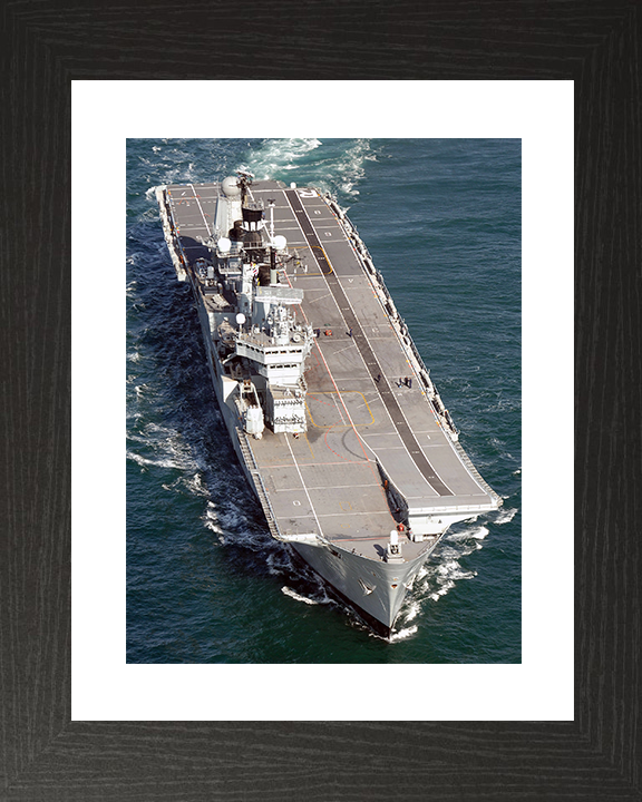 HMS Ark Royal (R07) Royal Navy Invincible Class Aircraft Carrier At Sea From Above Photo Print Wall Art Decor Posters, Prints, & Visual Artwork Hampshire Prints 10 x 8 Black Frame Yes