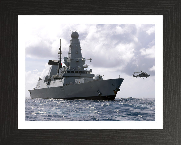 HMS Dauntless (D33) Photo Print - At Sea With Lynx - Royal Navy Type 45 Destroyer Hampshire Prints 10 x 8 Black Frame Yes