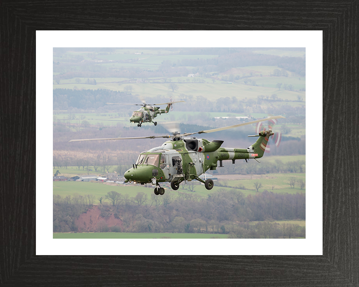 Two Army Lynx Helicopters in Flight Photo Print - British Army Hampshire Prints 10 x 8 Black Frame Yes