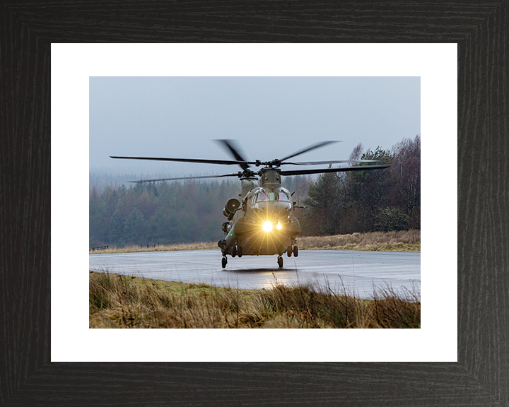 RAF Chinook Helicopter Landing at Dusk 2026 Photo Print Royal Air Force Aircraft Wall Art Aviation Decor Posters, Prints, & Visual Artwork Hampshire Prints 10 x 8 Black Frame Yes