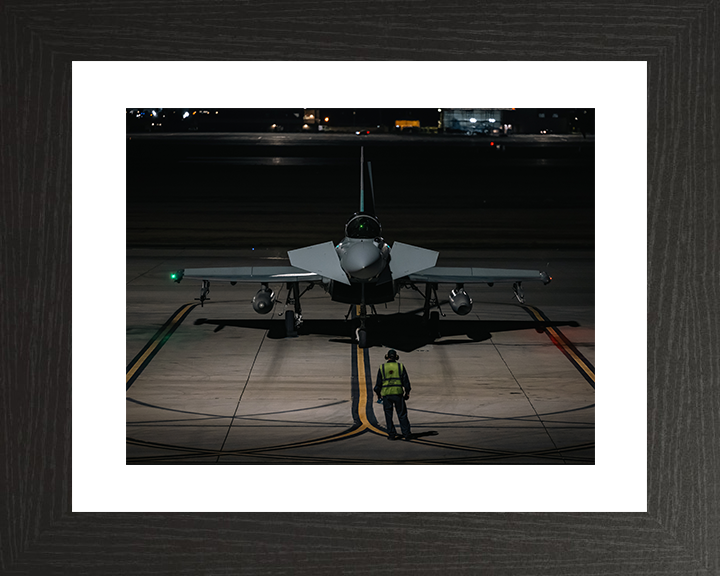 RAF Typhoon FGR4 On the Ground at Night Photo Print Royal Air Force Aircraft Wall Art Aviation Decor Posters, Prints, & Visual Artwork Hampshire Prints 10 x 8 Black Frame Yes