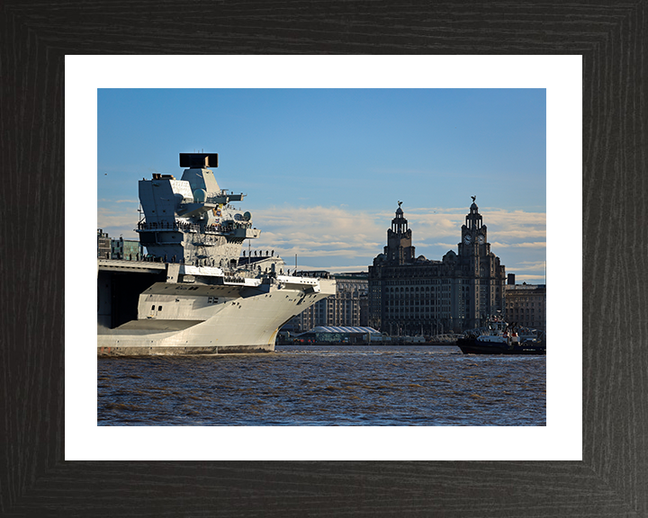 HMS Prince of Wales (R09) Photo Print - Liverpool - Royal Navy Queen Elizabeth Class Aircraft Carrier Hampshire Prints 10 x 8 Black Frame Yes