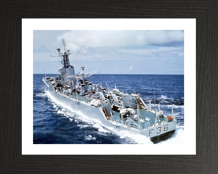 HMS Whitby (F36) Photo Print - Stern View 1970s - Royal Navy Whitby Class Frigate Hampshire Prints 10 x 8 Black Frame Yes