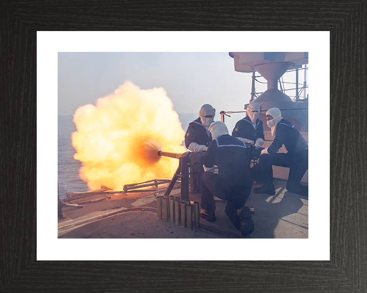 Royal Navy Gun Salute at the Decommissioning of HMS Lancaster Photo Print Wall Art Naval Decor Hampshire Prints 10 x 8 Black Frame Yes