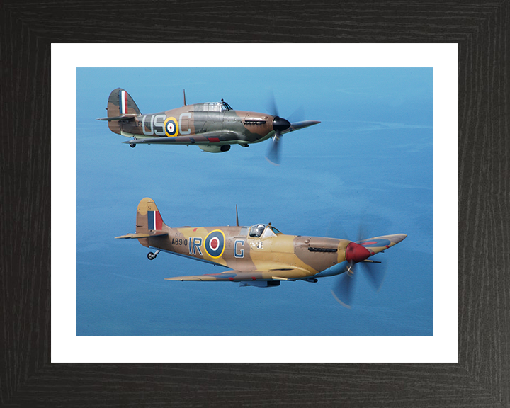 RAF Spitfire and Hurrincane in flight Photo Print - Royal Air Force Aircraft Hampshire Prints 10 x 8 Black Frame Yes