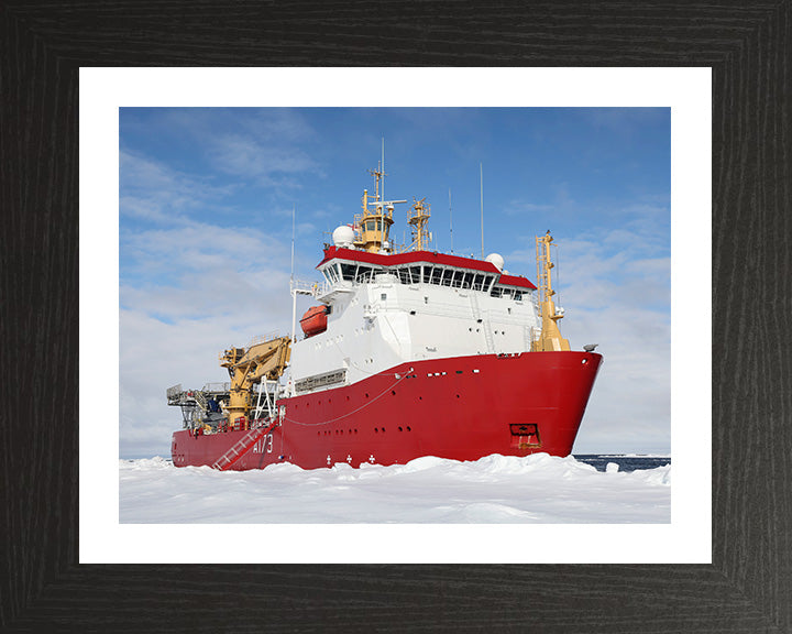 HMS Protector (A173) Photo Print - Surrounded by Ice - Royal Navy Ice Patrol Vessel Hampshire Prints 10 x 8 Black Frame Yes