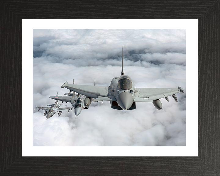 RAF Typhoon an F-16 and MiG-29 Jets Photo Print - Royal Air Force Aircraft Hampshire Prints 10 x 8 Black Frame Yes