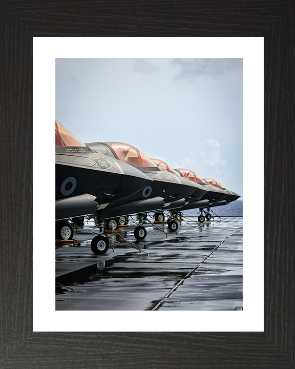 F-35 Lightening Lining a Flight Deck 2025 Photo Print - Royal Navy Aircraft Hampshire Prints 10 x 8 Black Frame Yes