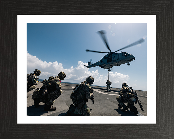 Royal Marines Fast Rope from a Merlin Photo Print - 42 Commando Hampshire Prints 10 x 8 Black Frame Yes