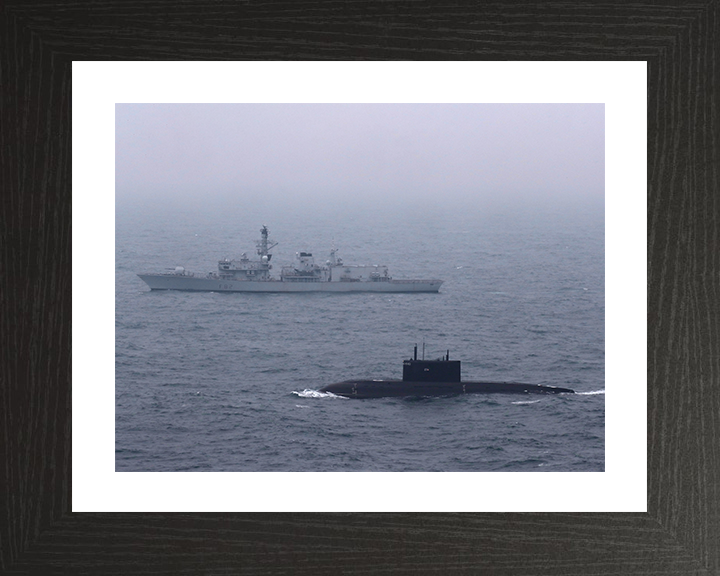 HMS Sutherland (F81) Photo Print - With Russian Submarine - Royal Navy Type 23 Frigate Hampshire Prints 10 x 8 Black Frame Yes