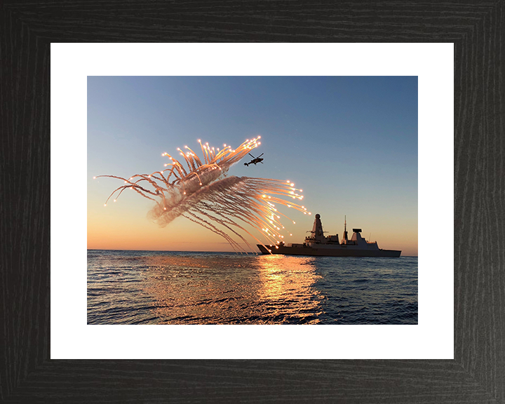HMS Diamond (D34) Royal Navy Type 45 Destroyer With Flares 2018 Photo Print Wall Art Decor Posters, Prints, & Visual Artwork Hampshire Prints 10 x 8 Black Frame Yes