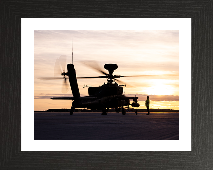 Army air Corps Apache Helicopters at sunset Silhouette Photo Print - British Army Posters, Prints, & Visual Artwork Hampshire Prints 10 x 8 Black Frame Yes
