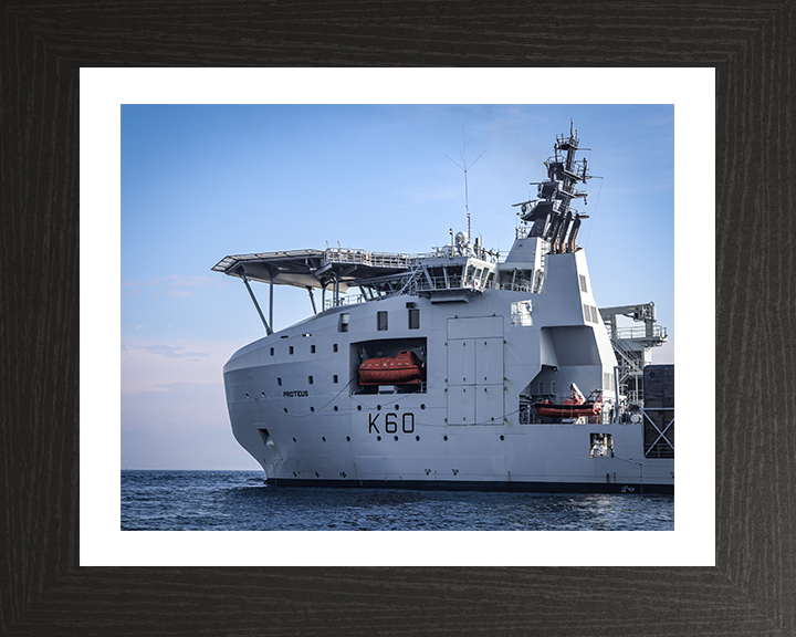 RFA Proteus (K60) Photo Print - Closeup - Royal Fleet Auxiliary Ocean Surveillance Ship Hampshire Prints 10 x 8 Black Frame Yes