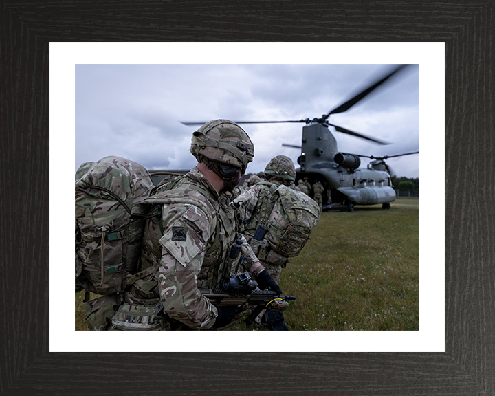 RAF Regiment and Chinook Helicopter Photo Print - Royal Air Force Hampshire Prints 10 x 8 Black Frame Yes