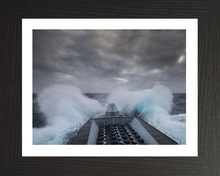 HMS Lancaster (F229) Photo Print - In Rough Seas - Royal Navy Type 23 Frigate Hampshire Prints 10 x 8 Black Frame Yes