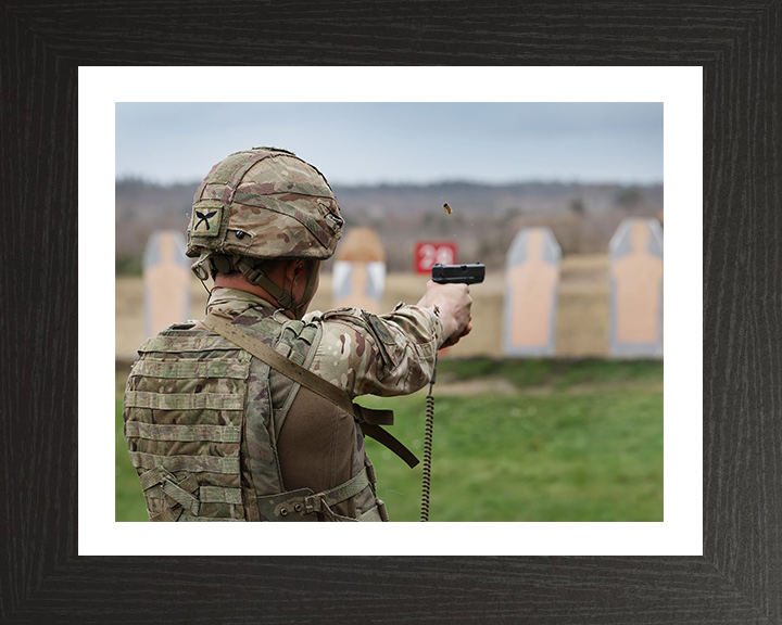 Royal Gurkha Rifleman firing a pistol Photo Print - British Army Hampshire Prints 10 x 8 Black Frame Yes