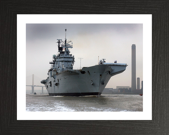 HMS Illustrious (R06) Photo Print - River Thames 2009 - Royal Navy Invincible Class Aircraft Carrier Hampshire Prints 10 x 8 Black Frame Yes
