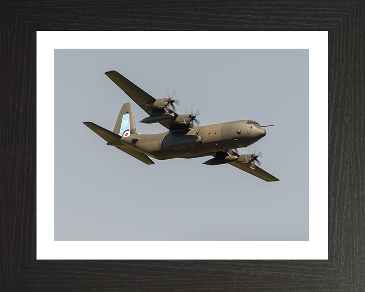 RAF Hercules C-130J in flight Photo Print - Royal Air Force Aircraft Hampshire Prints 10 x 8 Black Frame Yes