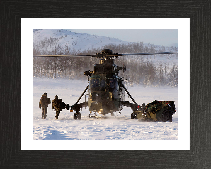 Sea King Mk4 Helicopter on the Ground in Norway 2012 Photo Print - Royal Navy Aircraft Posters, Prints, & Visual Artwork Hampshire Prints 10 x 8 Black Frame Yes
