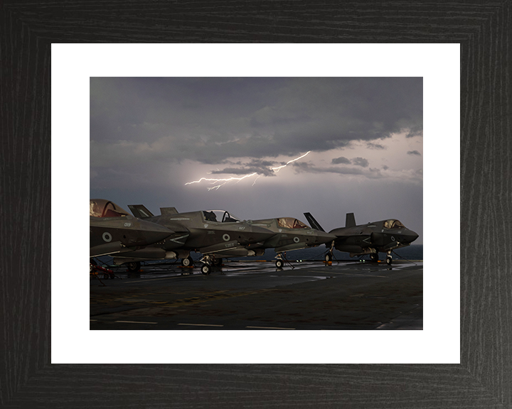 Lightning strikes over RAF F-35B Jets Royal Air Force Aircraft Photo Print Wall Art Aviation Decor UK Posters, Prints, & Visual Artwork Hampshire Prints 10 x 8 Black Frame Yes