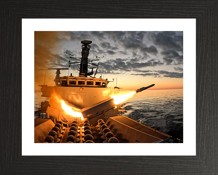 HMS Somerset (F82) Photo Print - Firing NSM 2025 - Royal Navy Type 23 Frigate Hampshire Prints 10 x 8 Black Frame Yes