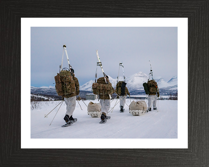 Royal Marines Commandos yomping in snow shoes Photo Print Hampshire Prints 10 x 8 Black Frame Yes