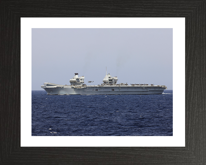 HMS Prince of Wales (R09) Photo Print - Port Beam 2025 - Royal Navy Queen Elizabeth Class Aircraft Carrier Hampshire Prints 10 x 8 Black Frame Yes