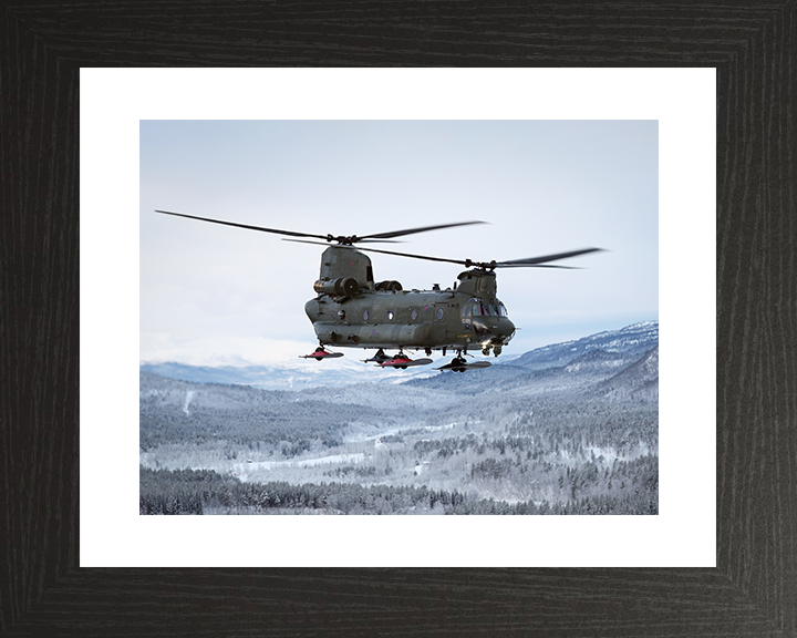RAF Chinook Helicopter With Wheel Skis Photo Print Royal Air Force Aircraft Wall Art Aviation Decor Posters, Prints, & Visual Artwork Hampshire Prints 10 x 8 Black Frame Yes