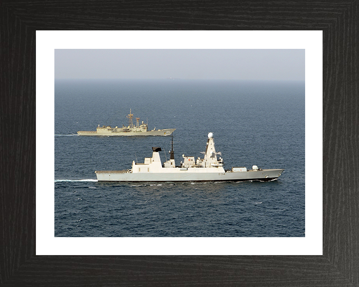 HMS Diamond (D34) Photo Print - with HMAS Melbourne - Royal Navy Type 45 Destroyer Hampshire Prints 10 x 8 Black Frame Yes