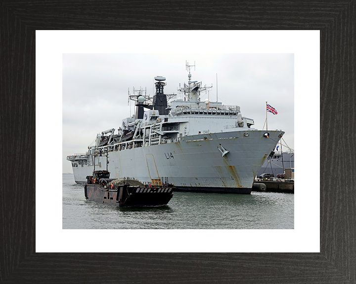 HMS Albion (L14) Royal Navy Albion Class Amphibious Ship With Landing Craft Photo Print Wall Art Naval Decor Posters, Prints, & Visual Artwork Hampshire Prints 10 x 8 Black Frame Yes