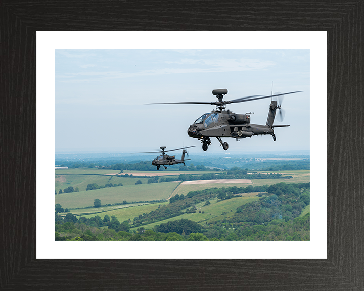Two Army Apache Echo Helicopters in flightPhoto Print - British Army Hampshire Prints 10 x 8 Black Frame Yes