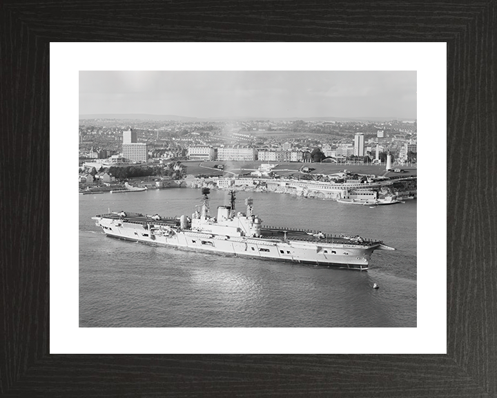 HMS Ark Royal (R09) Photo Print - Plymouth Hoe 1975 - Royal Navy Audacious Class Aircraft Carrier Posters, Prints, & Visual Artwork Hampshire Prints 10 x 8 Black Frame Yes