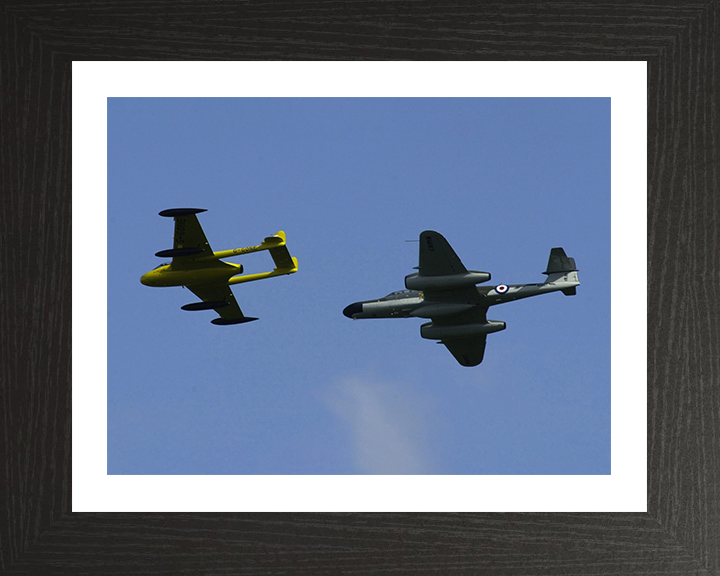 RAF de Havilland DH112 Venom and Gloster Meteor Photo Print - Royal Air Force Aircraft Hampshire Prints 10 x 8 Black Frame Yes