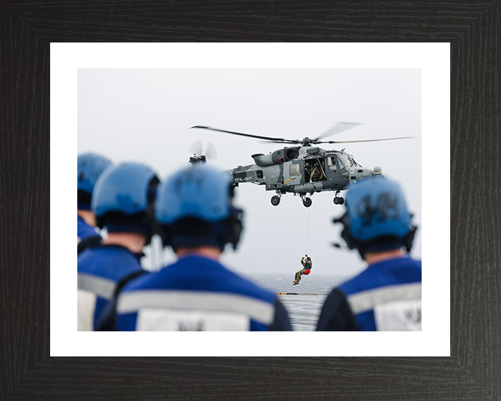 Wildcat Helicopter Winching on HMS Prince of Wales Photo Print - Royal Navy Aircraft Hampshire Prints 10 x 8 Black Frame Yes