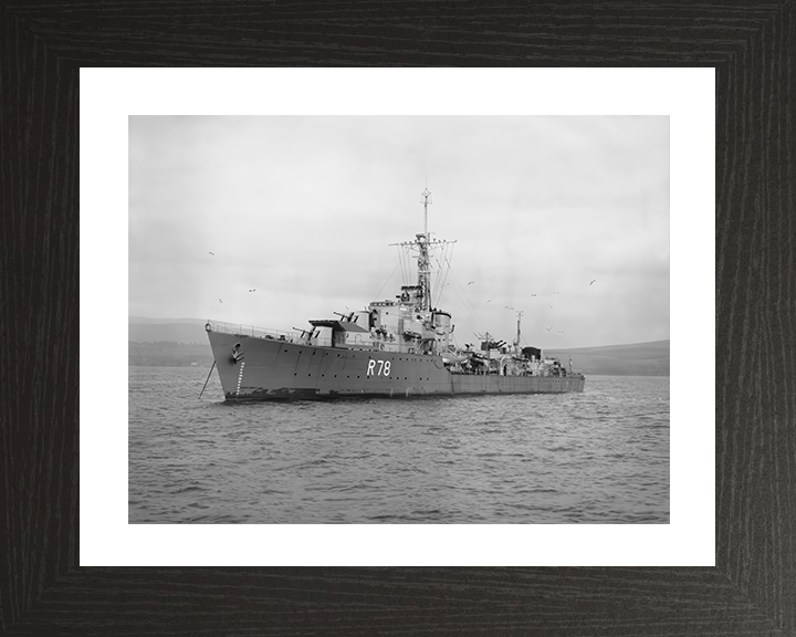 HMS Wessex (R78) Photo Print - At Anchor 1944 - Royal Navy W Class Destroyer Hampshire Prints 10 x 8 Black Frame Yes