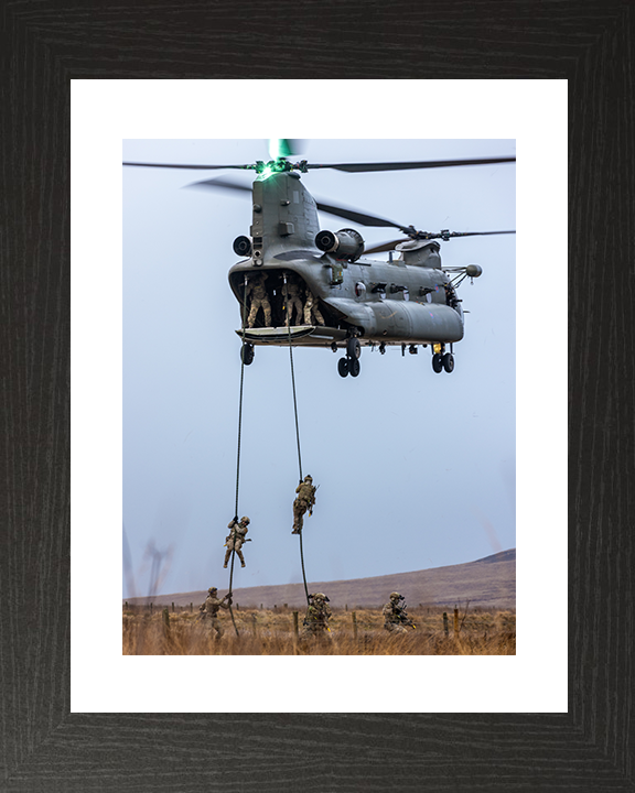 Royal Marines Commandos Fast Rope from a Chinook Photo Print 42 Commando Wall Art Military Decor Posters, Prints, & Visual Artwork Hampshire Prints 10 x 8 Black Frame Yes