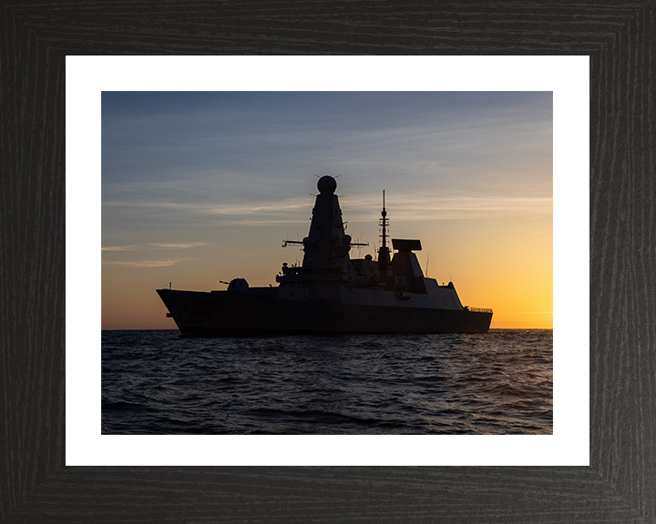 HMS Dragon (D35) Photo Print - Port Side at Sunset - Royal Navy Type 45 Destroyer Hampshire Prints 10 x 8 Black Frame Yes
