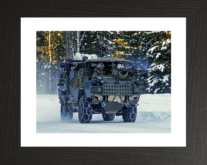 British Army Soldier operating a Jackal 2 Vehicle on Snow Photo Print Wall Art Military Decor Posters Posters, Prints, & Visual Artwork Hampshire Prints 10 x 8 Black Frame Yes