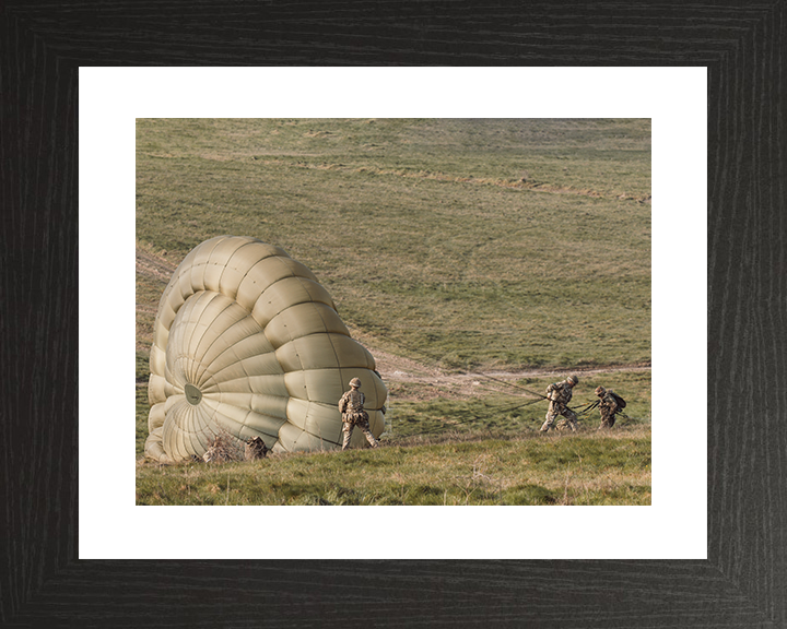 British Army Paratroopers Recover Their Canopies Photo Print Wall Art Military Decor Poster Posters, Prints, & Visual Artwork Hampshire Prints 10 x 8 Black Frame Yes