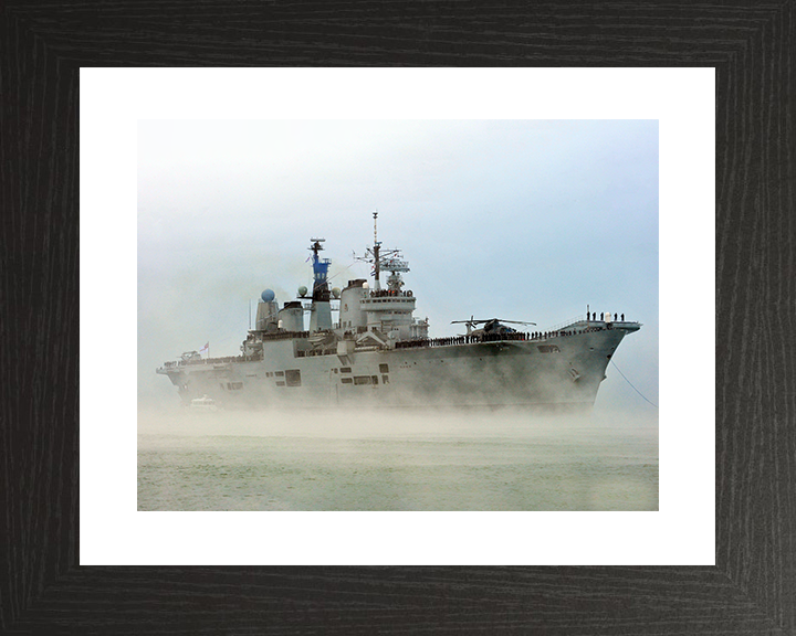 HMS Ark Royal (R07) Royal Navy Invincible Class Aircraft Carrier In The Mist Photo Print Wall Art Decor Posters, Prints, & Visual Artwork Hampshire Prints 10 x 8 Black Frame Yes