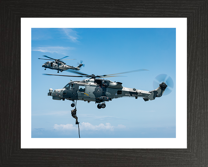 Royal Marine Commando Fast Roping from a Wildcat Photo Print - 42 Commando Hampshire Prints 10 x 8 Black Frame Yes