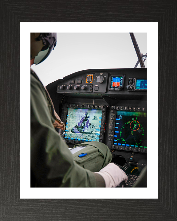 Wildcat Helicopter Cockpit Photo Print - Royal Navy Aircraft Hampshire Prints 10 x 8 Black Frame Yes