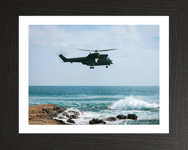 RAF Puma Helicopter in flight Photo Print - Royal Air Force Aircraft Hampshire Prints 10 x 8 Black Frame Yes
