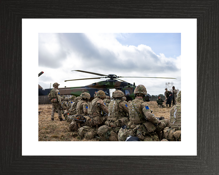 British Army Parachute Regiment Soldiers with French Caiman Helicopter Photo Print Wall Art Poster Posters, Prints, & Visual Artwork Hampshire Prints 10 x 8 Black Frame Yes