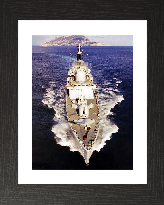 HMS Cardiff (D108) Royal Navy Type 42 Destroyer Off Gibraltar Photo Print Wall Art Decor Posters, Prints, & Visual Artwork Hampshire Prints 10 x 8 Black Frame Yes