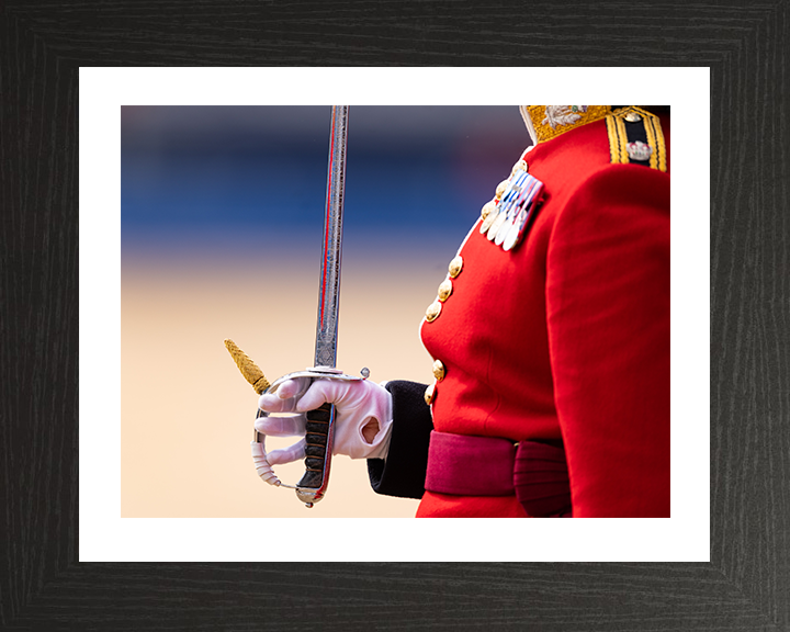 Scots Guards Officer holding a sword Photo Print - British Army Hampshire Prints 10 x 8 Black Frame Yes