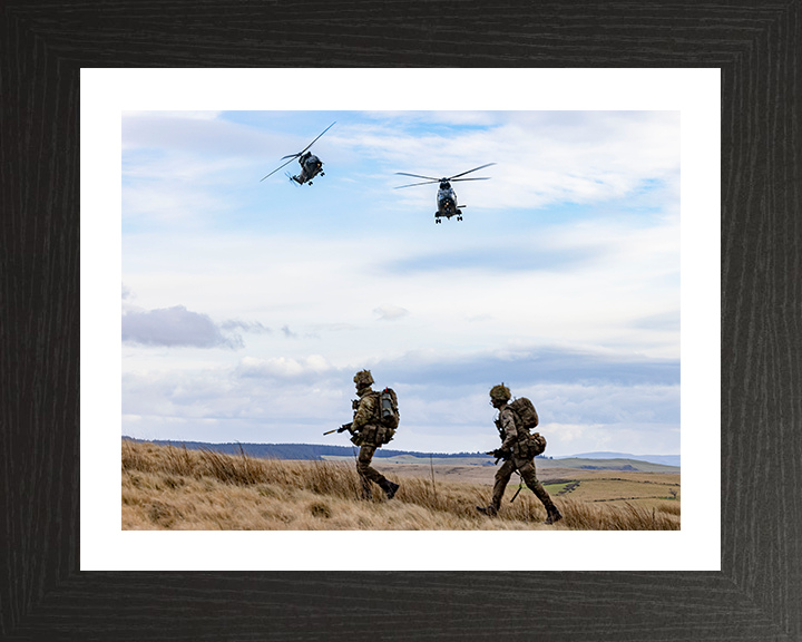 RAF Puma HC Mk2 Helicopters fly over soldiers Photo Print - Royal Air Force Aircraft Hampshire Prints 10 x 8 Black Frame Yes